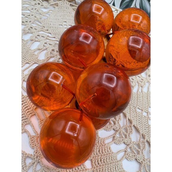 Vintage MCM Amber Orange Lucite Grape Cluster Large Bamboo Stem - Picture 4 of 9